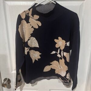 Maeve Navy and Beige Floral Sweater